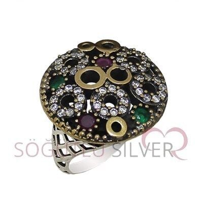 kök yakut ve kök zümrüt taşlı otantik yüzük SGTL2656