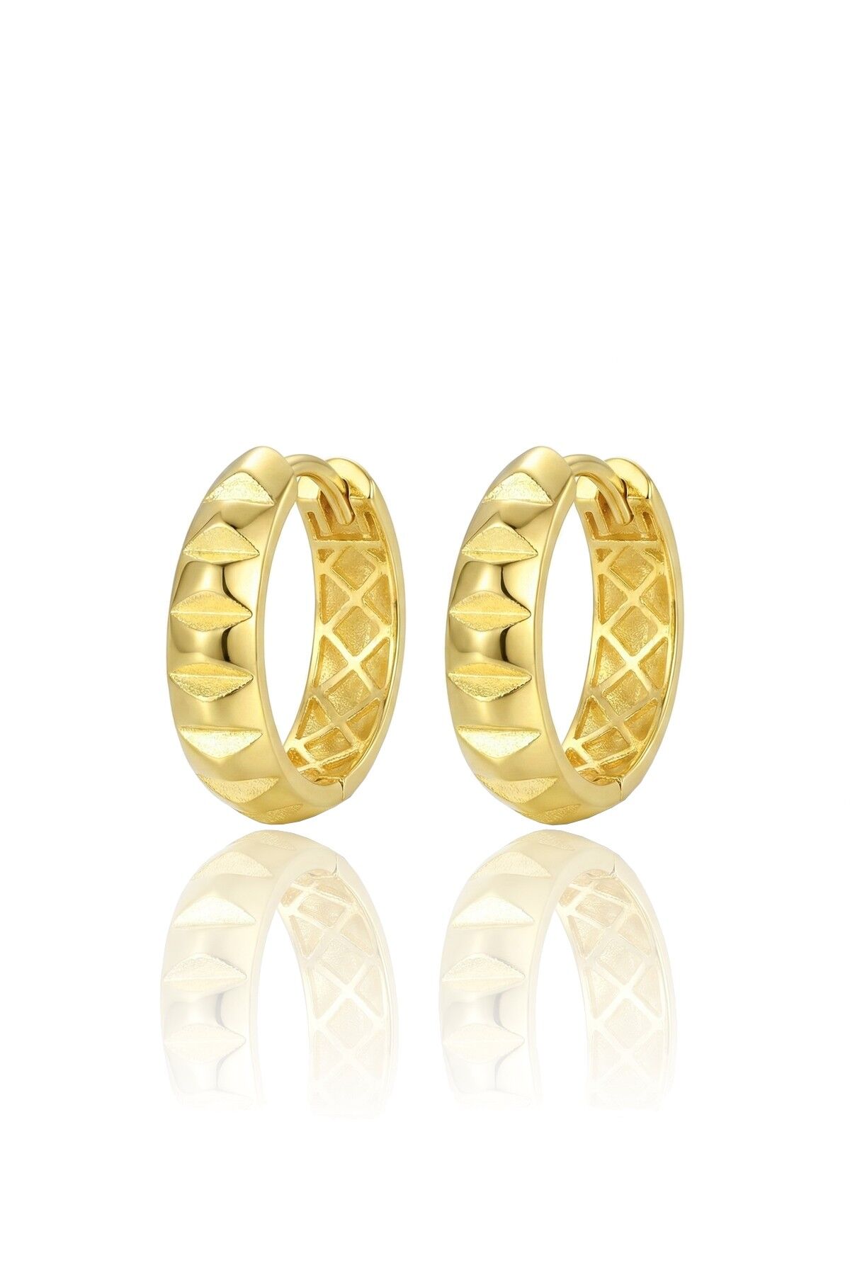 925 Ayar Gümüş küpe Üzeri Altın Kaplama Dilimli Modern Halka Küpe SGTL13192GOLD