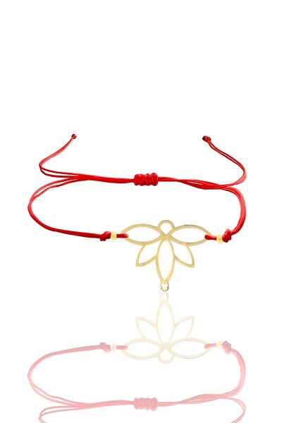 Gümüş altın yaldızlı lotus yaşam çiçeği kırmızı ipli bileklik SGTL12059GOLD