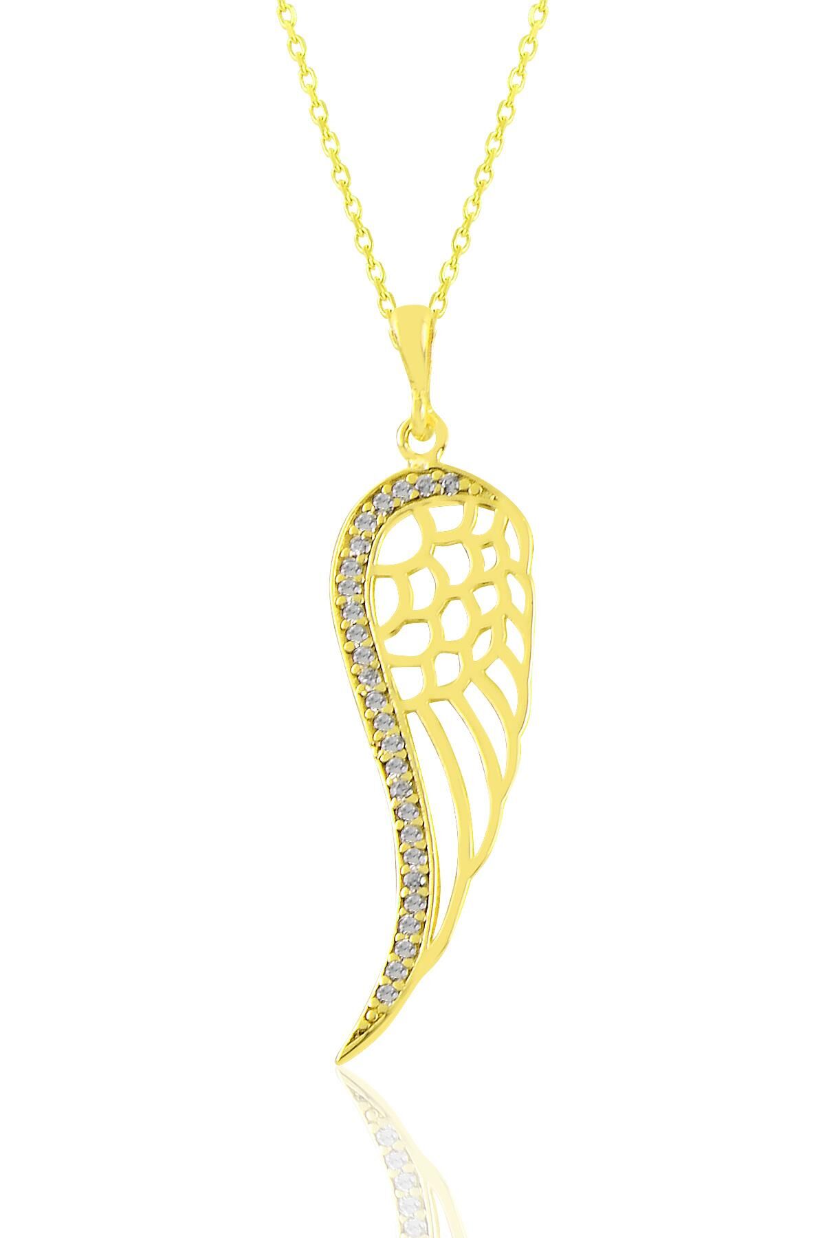 Gümüş altın yaldızlı zirkon taşlı sol yanım kanat kolye SGTL11036GOLD