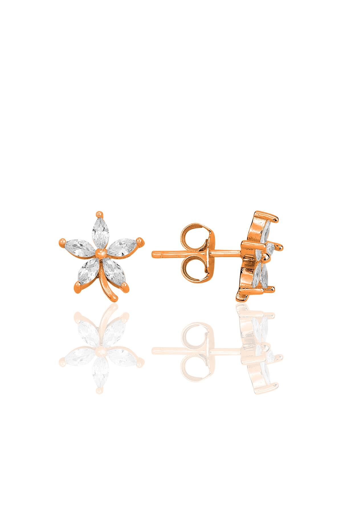 Gümüş rose mekik kesim zirkon taşlı lotus küpe  SGTL12336ROSE