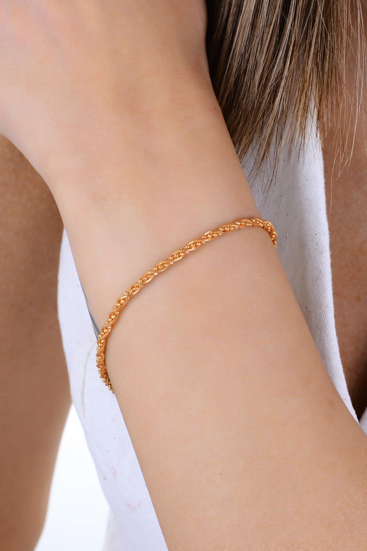 Gümüş rose top zincir detaylı burgulu İtalyan bileklik SGTL12943ROSE