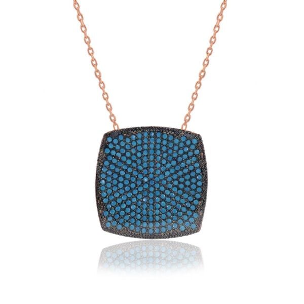 Turkuaz Taşlı Kare modeli gümüş kolye SGTL3361