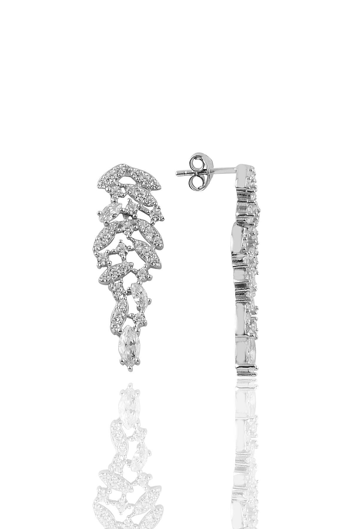 Gümüş beyaz altın rodyumlu pırlanta modeli zirkon taşlı prenses gümüş küpe SGTL11458