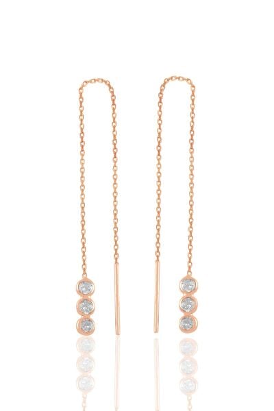 Gümüş rose zirkon taşlı pırıltılı zincir  küpe SGTL11364ROSE