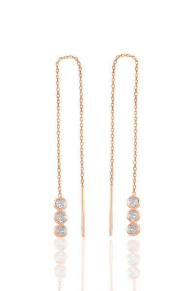 Gümüş rose zirkon taşlı pırıltılı zincir  küpe SGTL11364ROSE
