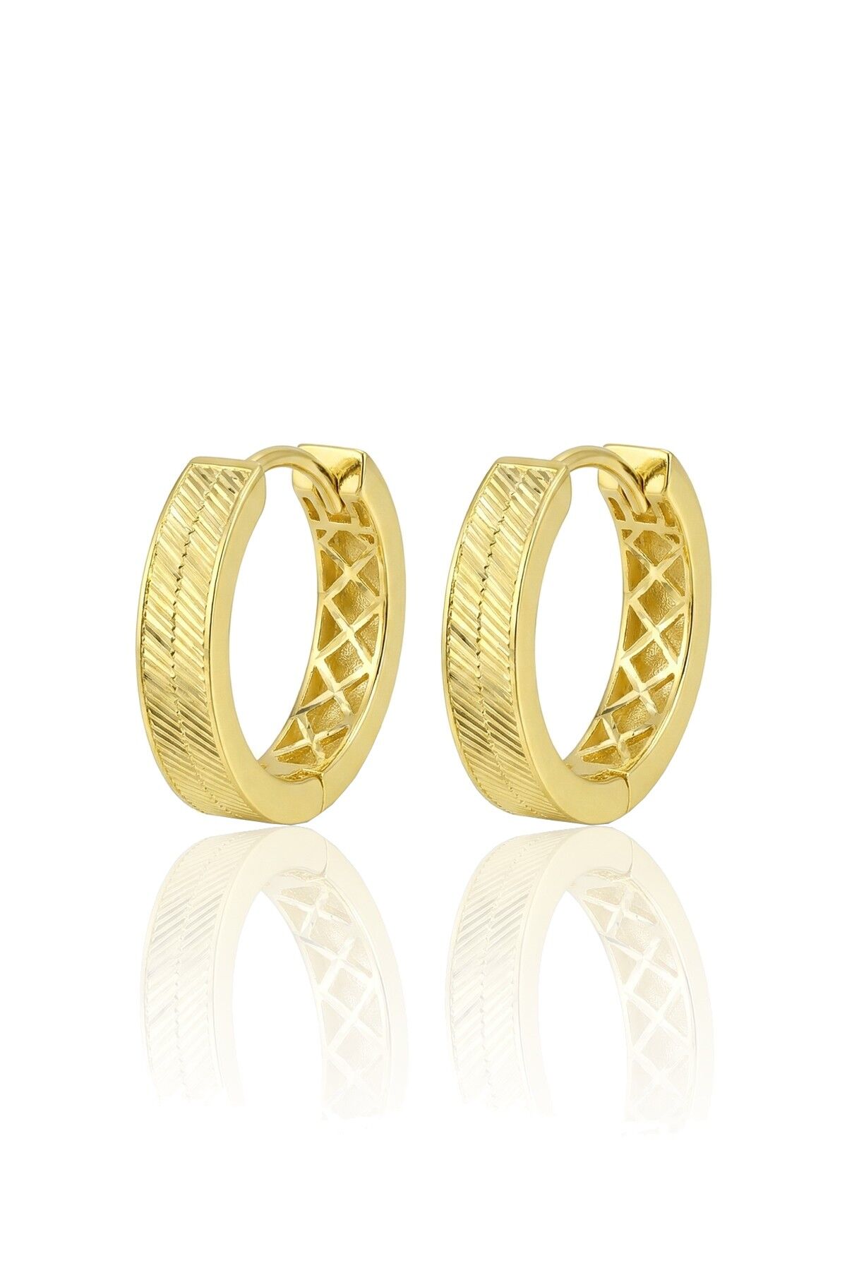925 Ayar Gümüş küpe Üzeri Altın Kaplama Hasır Desenli Halka Küpe SGTL13193GOLD