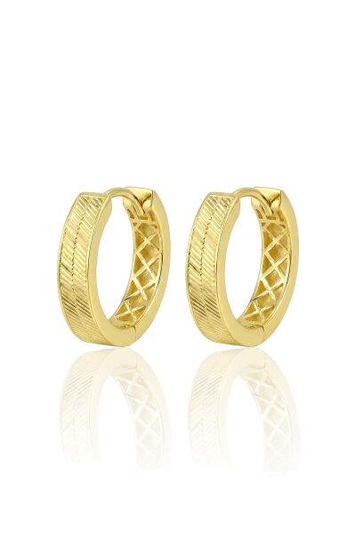 925 Ayar Gümüş küpe Üzeri Altın Kaplama Hasır Desenli Halka Küpe SGTL13193GOLD