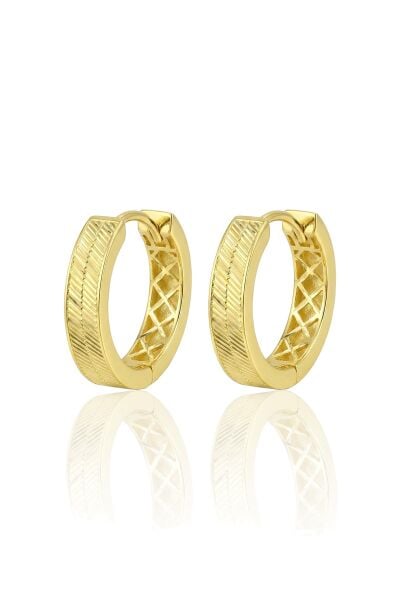 925 Ayar Gümüş küpe Üzeri Altın Kaplama Hasır Desenli Halka Küpe SGTL13193GOLD