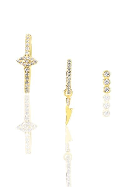 Gümüş altın yaldızlı zirkon taşlı eye kombin küpe SGTL12109GOLD