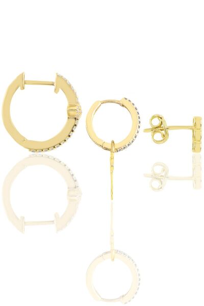 Gümüş altın yaldızlı zirkon taşlı eye kombin küpe SGTL12109GOLD