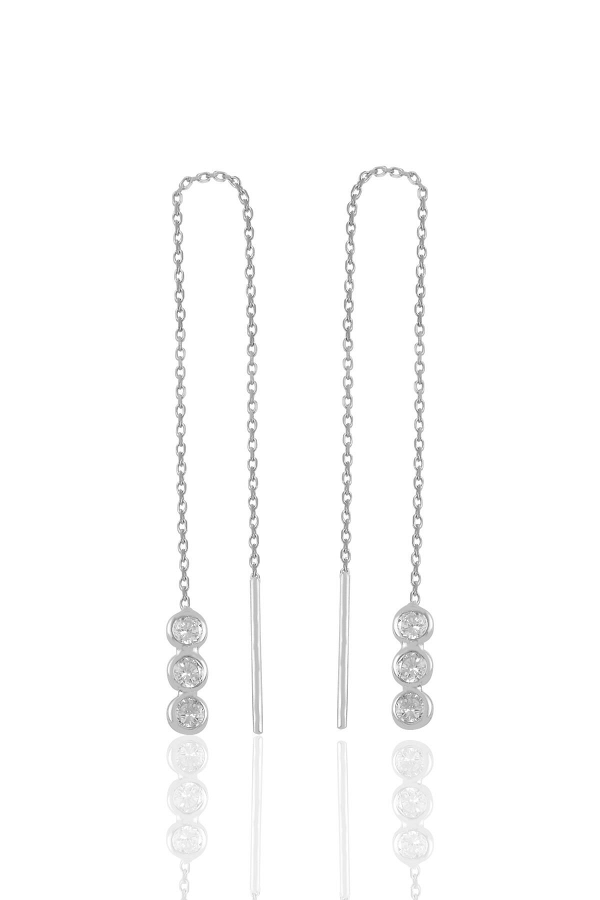 Gümüş rodyumlu zirkon taşlı pırıltılı   zincir küpe SGTL11364RODAJ