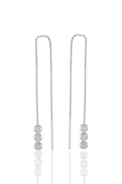 Gümüş rodyumlu zirkon taşlı pırıltılı   zincir küpe SGTL11364RODAJ