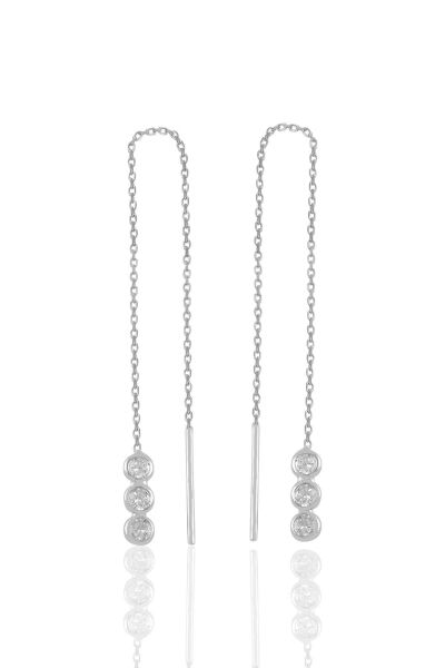 Gümüş rodyumlu zirkon taşlı pırıltılı   zincir küpe SGTL11364RODAJ