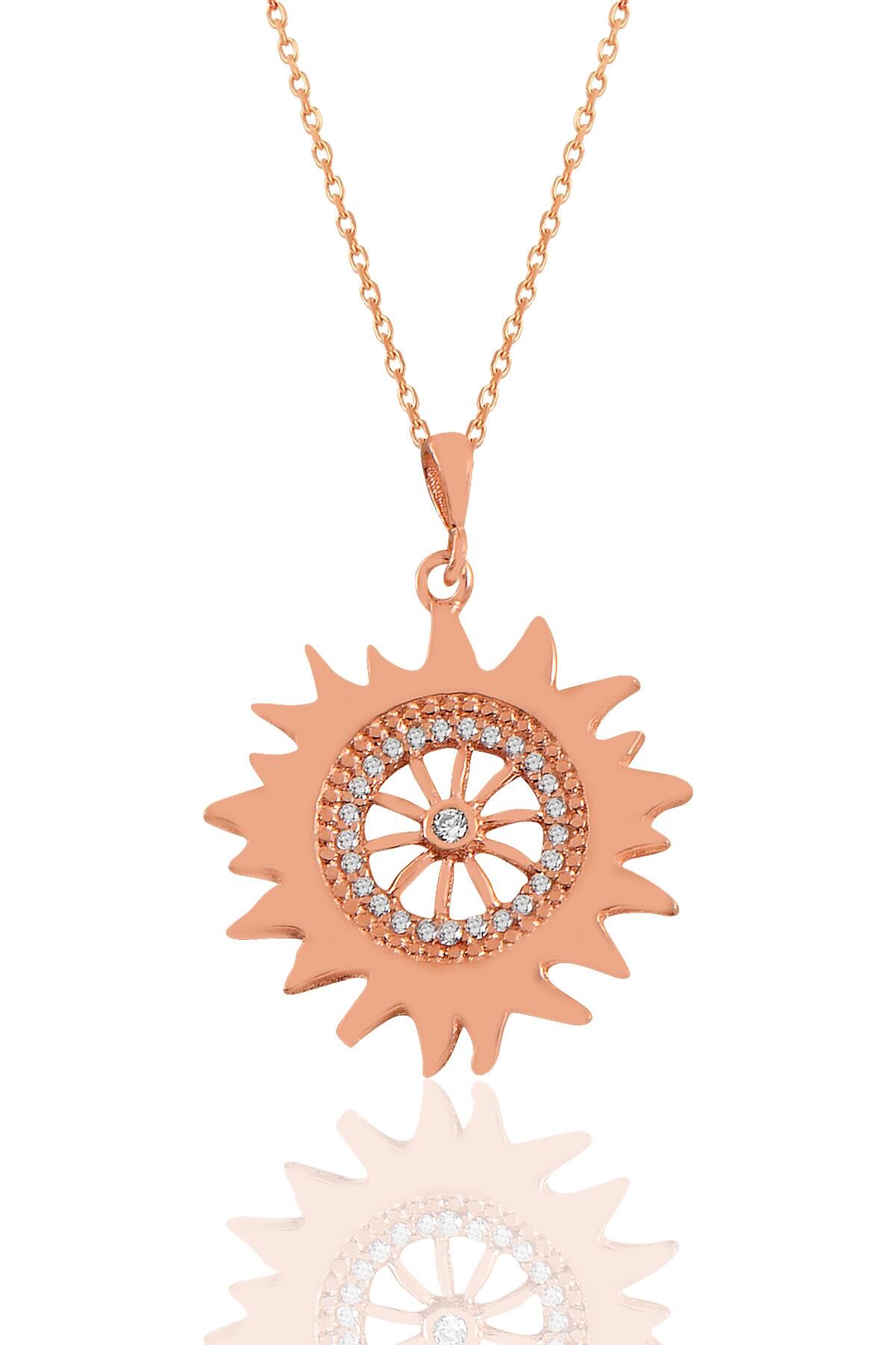 Gümüş rose zirkon taşlı şems kolye SGTL11037ROSE