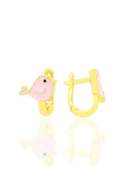 Gümüş altın yaldızlı mineli umut kuşu çocuk küpesi SGTL12583GOLD