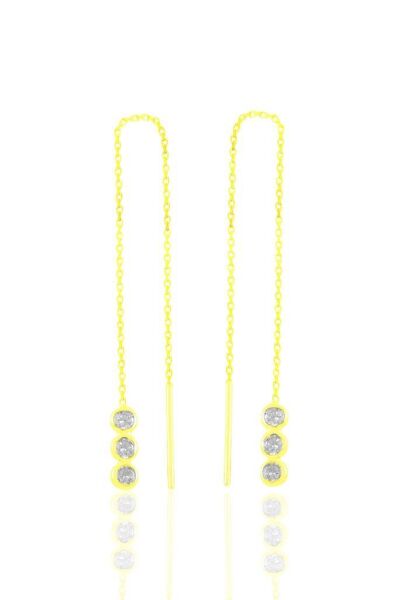 Gümüş altın yaldızlı zirkon taşlı pırıltılı zincir  küpe SGTL11364GOLD