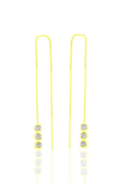 Gümüş altın yaldızlı zirkon taşlı pırıltılı zincir  küpe SGTL11364GOLD