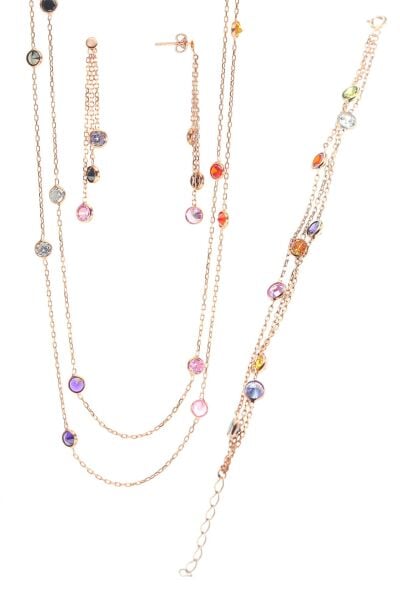 Gümüş rose renkli sıra taşlı takım SGTL8535