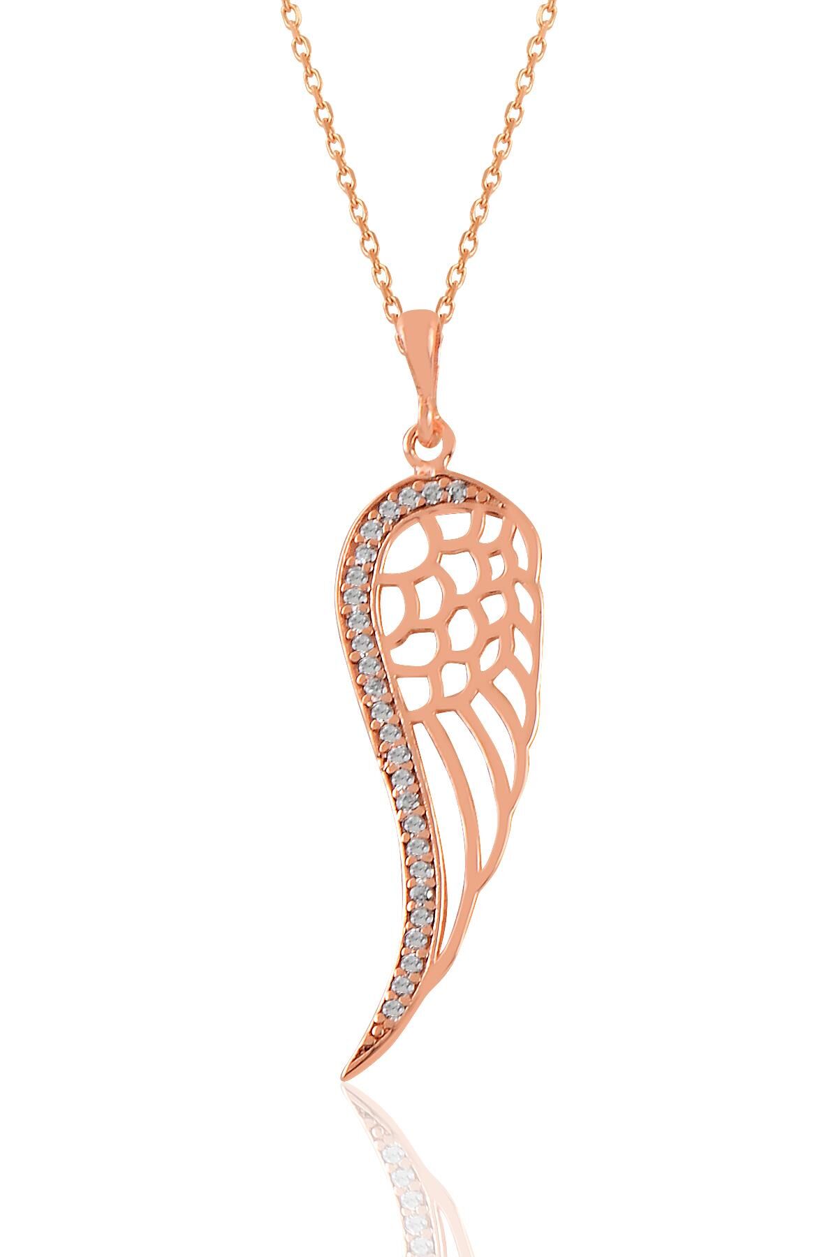 Gümüş rose zirkon taşlı sol yanım kanat kolye  SGTL11036ROSE