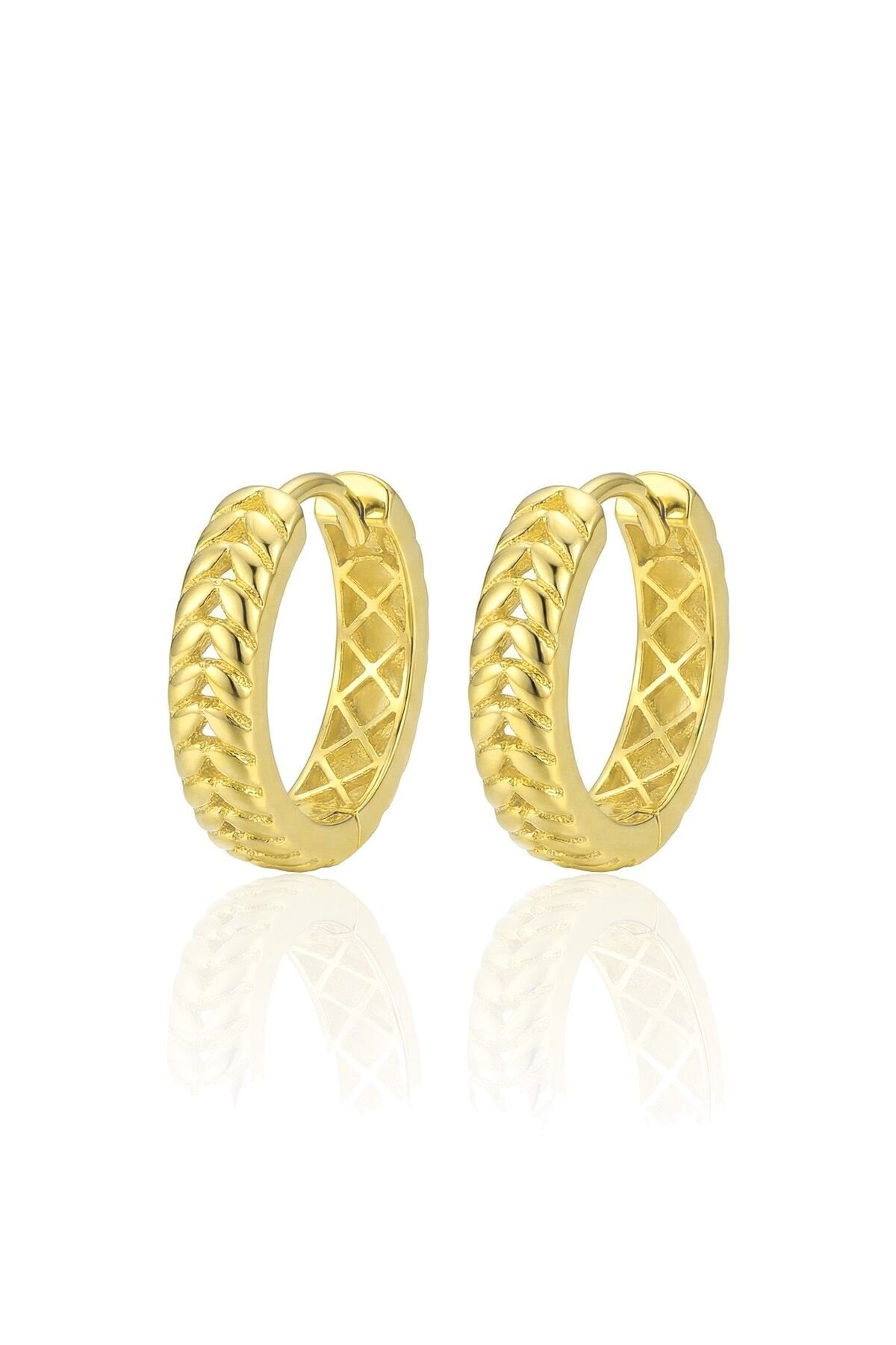 925 Ayar Gümüş küpe Üzeri Altın Kaplama Başak Modeli Halka Küpe SGTL13194GOLD