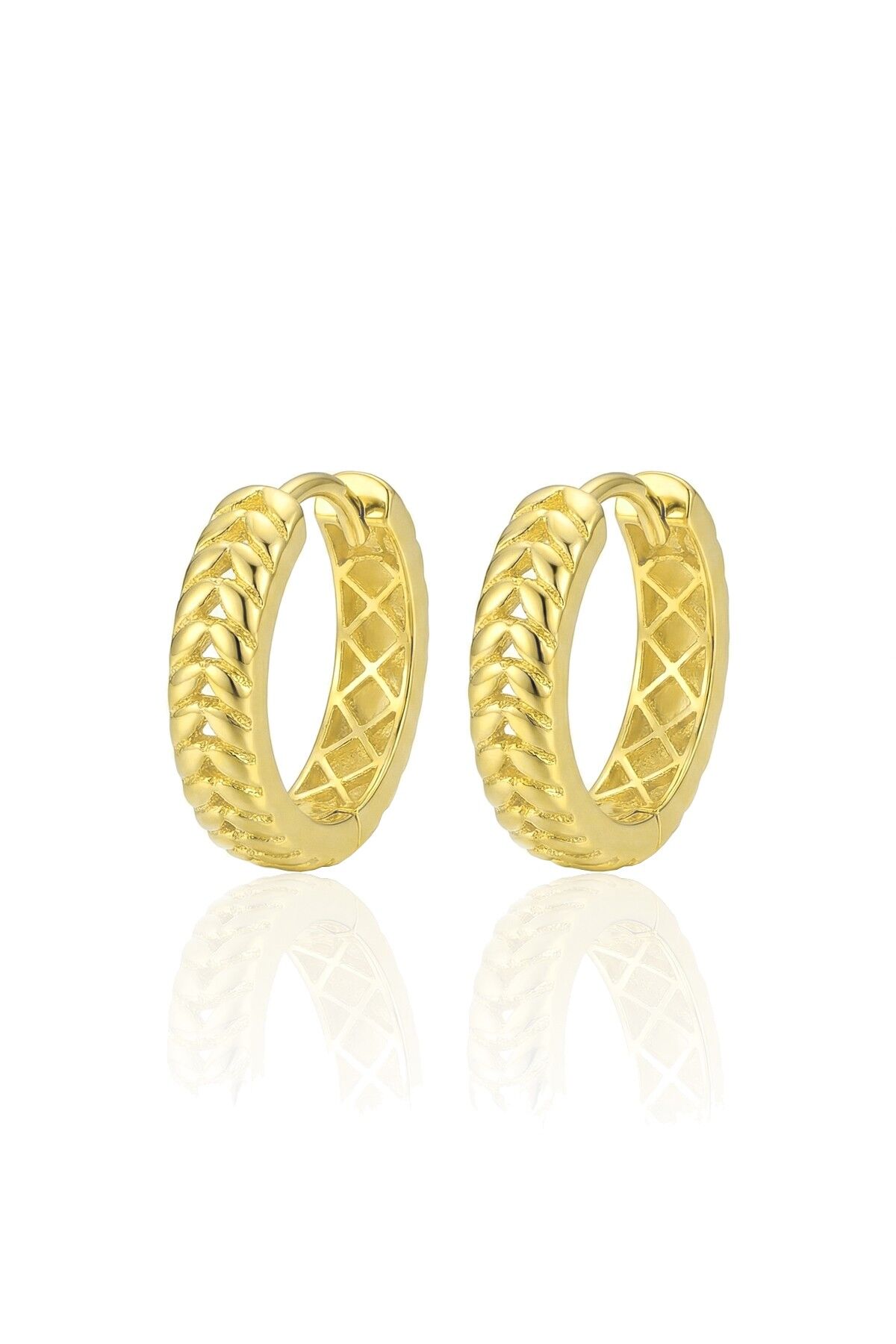 925 Ayar Gümüş küpe Üzeri Altın Kaplama Başak Modeli Halka Küpe SGTL13194GOLD