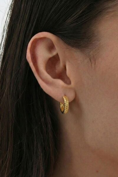 925 Ayar Gümüş küpe Üzeri Altın Kaplama Başak Modeli Halka Küpe SGTL13194GOLD