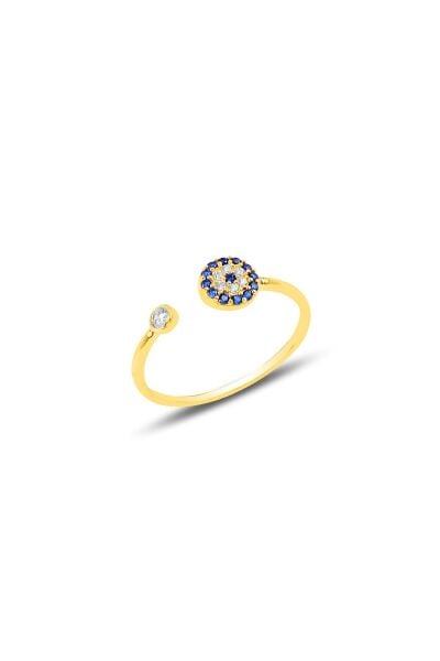 Gümüş altın yaldızlı zirkon taşlı ayarlamalı Nazar Modeli Yüzük SGTL11583GOLD