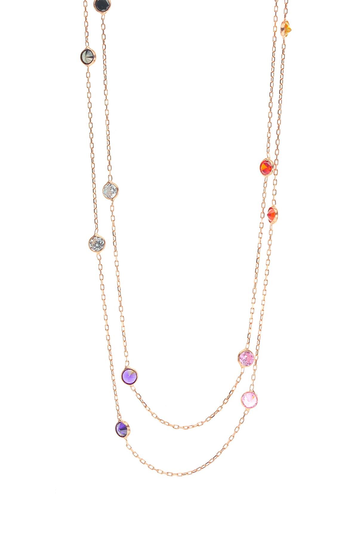 Gümüş rose renkli sıra taşlı kolye SGTL8536