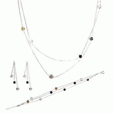 Gümüş Rodyumlu renkli sıra zirkon taşlı set set8345