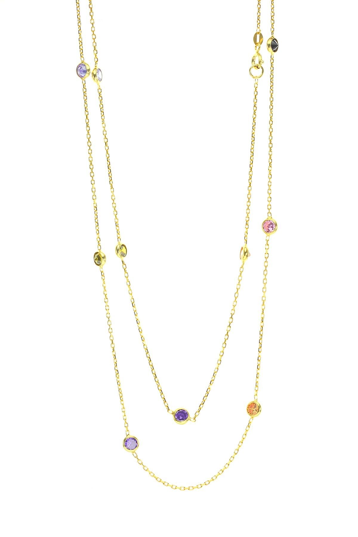 Gümüş altın renkli sıra taşlı kolye SGTL8537