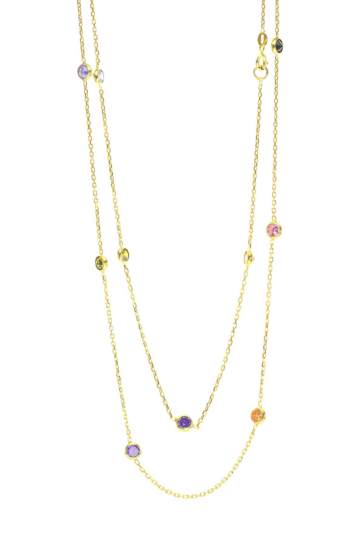 Gümüş altın renkli sıra taşlı kolye SGTL8537