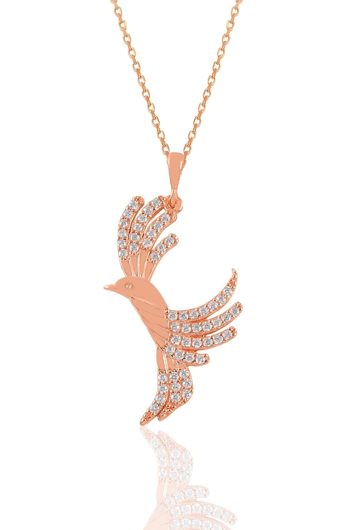 Gümüş rose zirkon taşlı simurg kolye SGTL11034ROSE