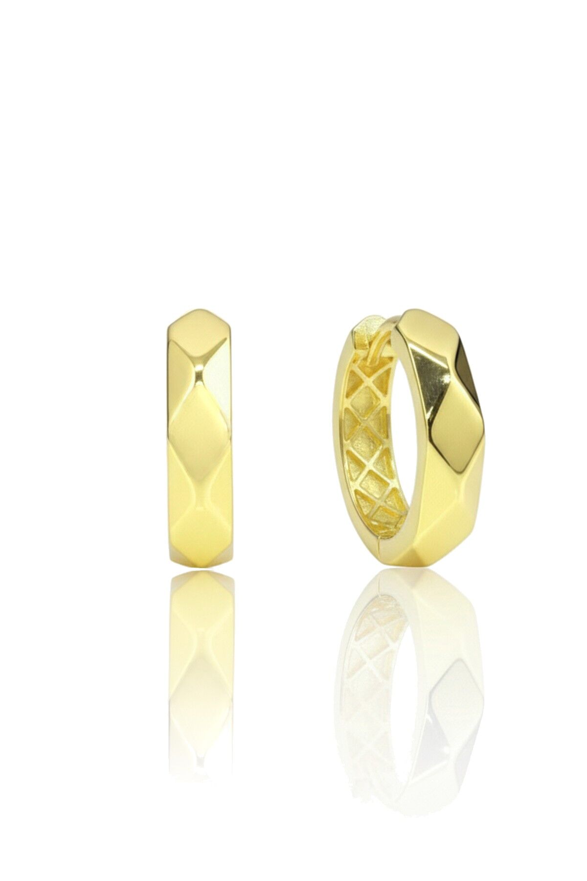 925 Ayar Gümüş küpe Üzeri Altın Kaplama Fasetli Modern Halka Küpe SGTL13195GOLD