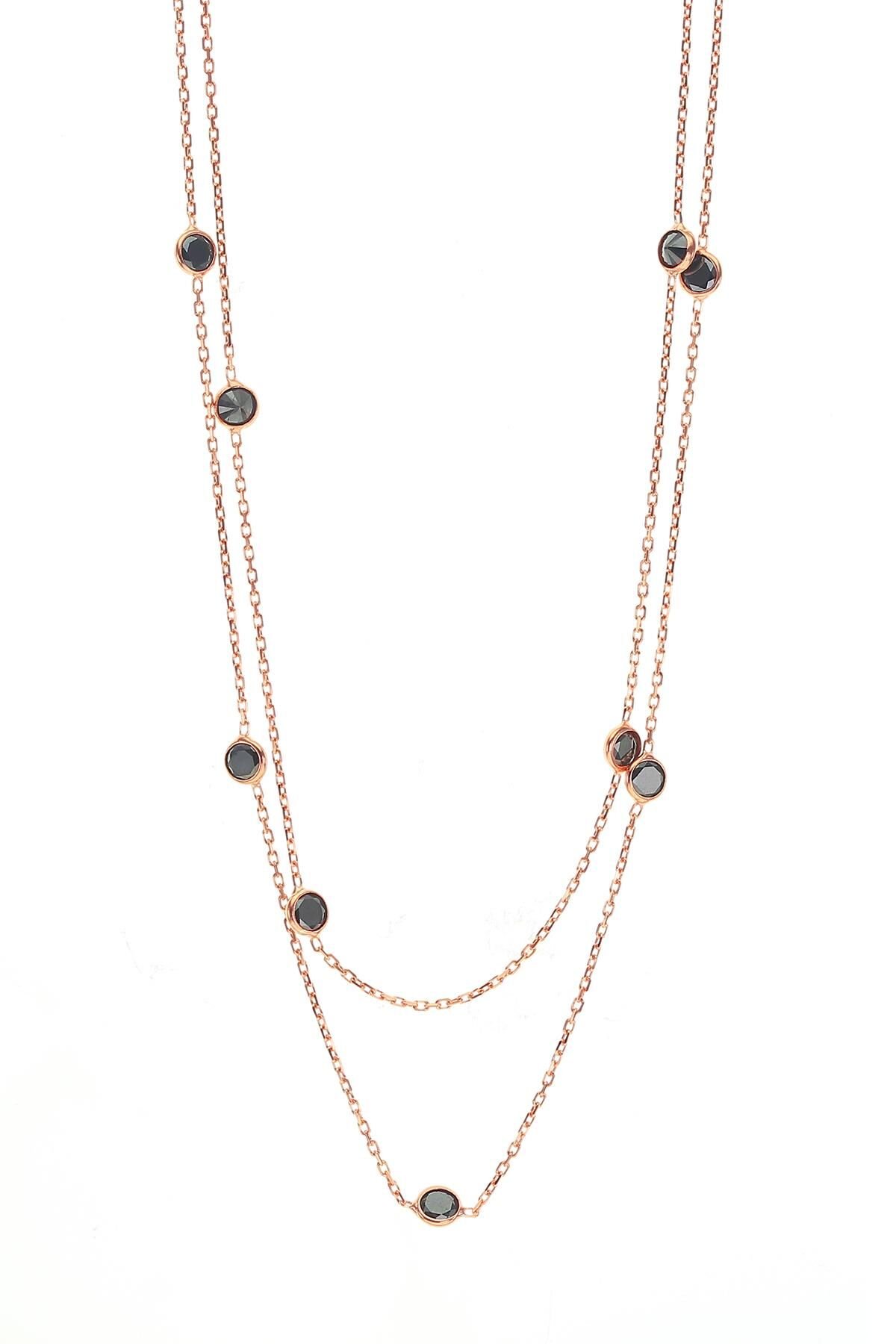 Gümüş rose onix sıra taşlı kolye SGTL8538