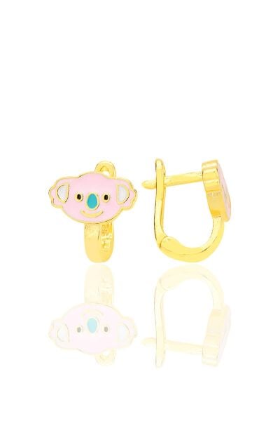 Gümüş altın yaldızlı mineli minik sarılcak koala çocuk küpesi SGTL12586GOLD