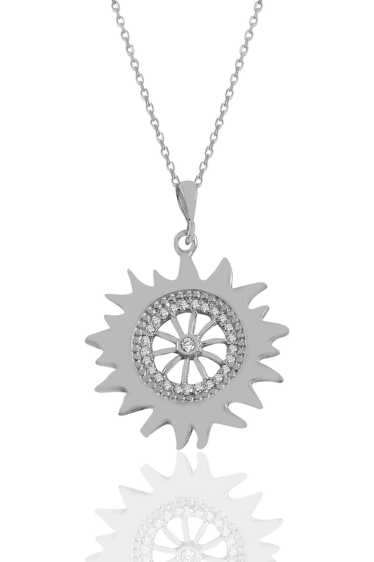 Gümüş rodyumlu zirkon taşlı şems kolye SGTL11037RODAJ