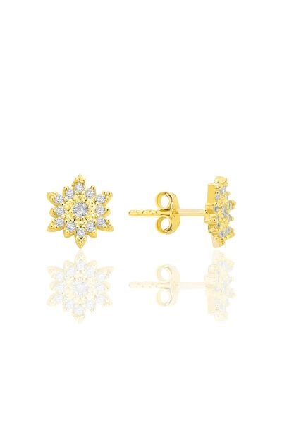 Gümüş altın yaldızlı zirkon taşlı mini kar tanesi küpe SGTL12588GOLD