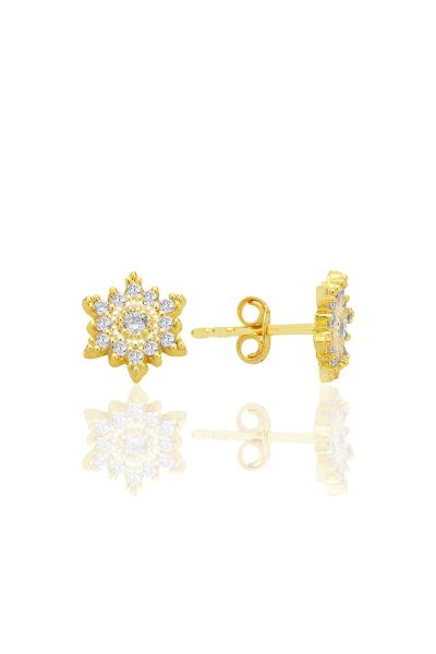 Gümüş altın yaldızlı zirkon taşlı mini kar tanesi küpe SGTL12588GOLD