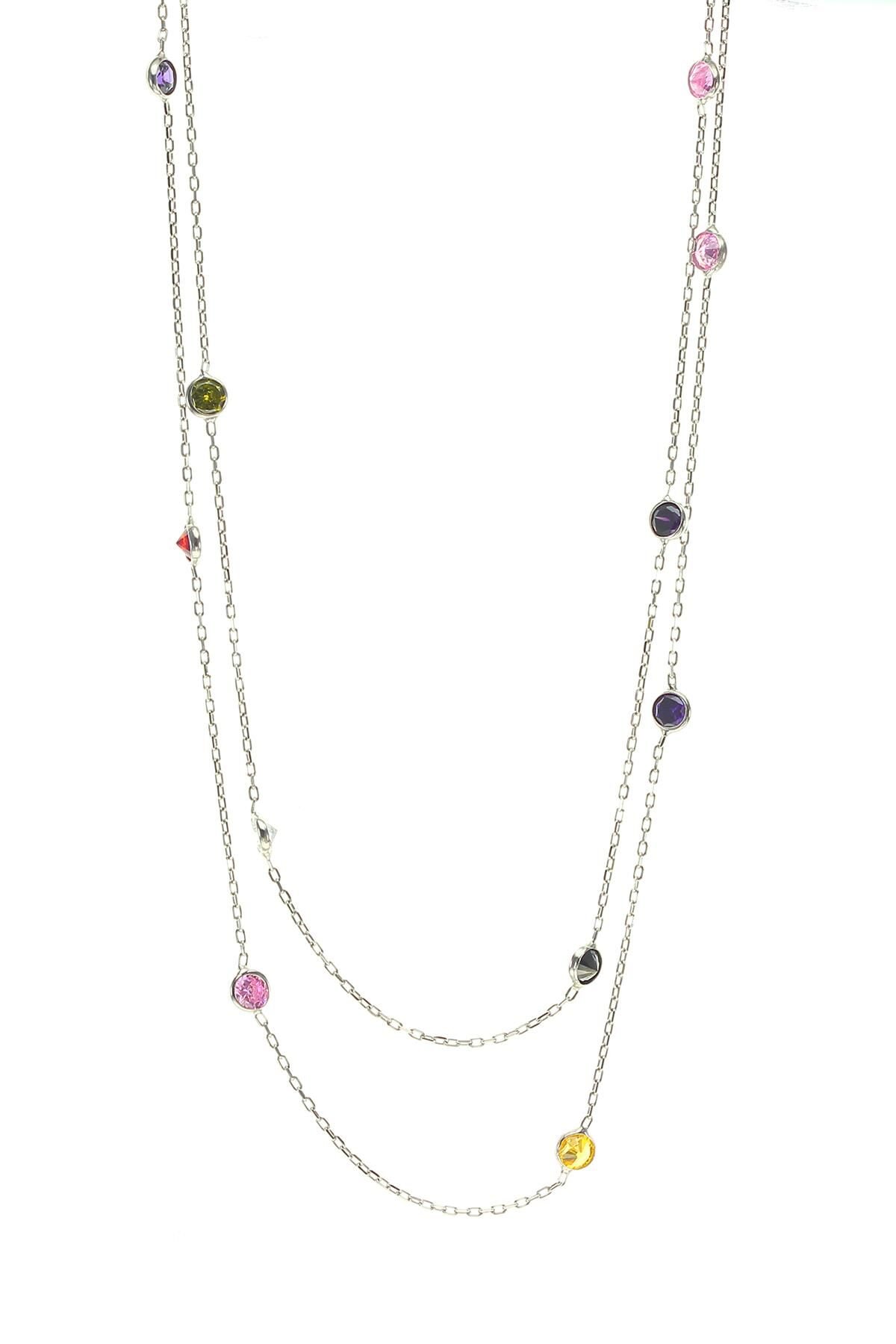 Gümüş rodyumlu renkli sıra taşlı kolye SGTL8540