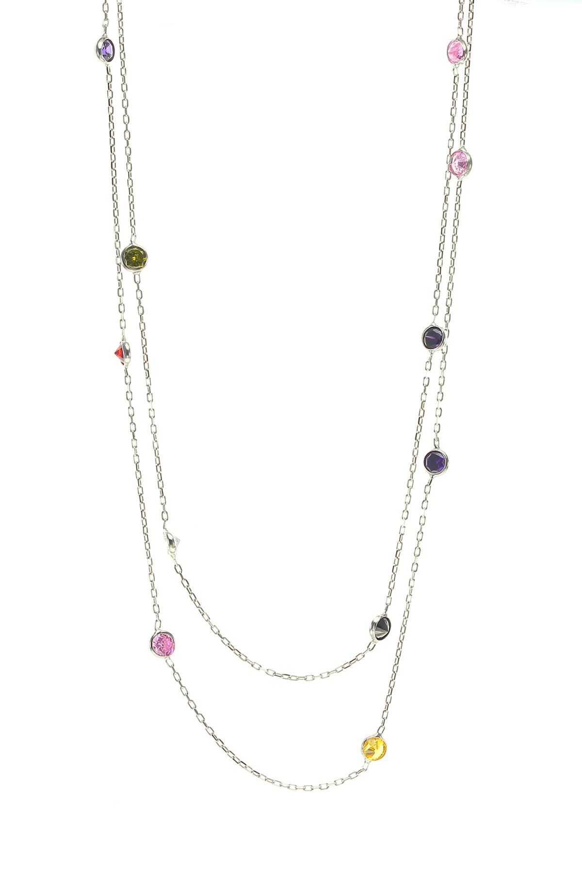 Gümüş rodyumlu renkli sıra taşlı kolye SGTL8540