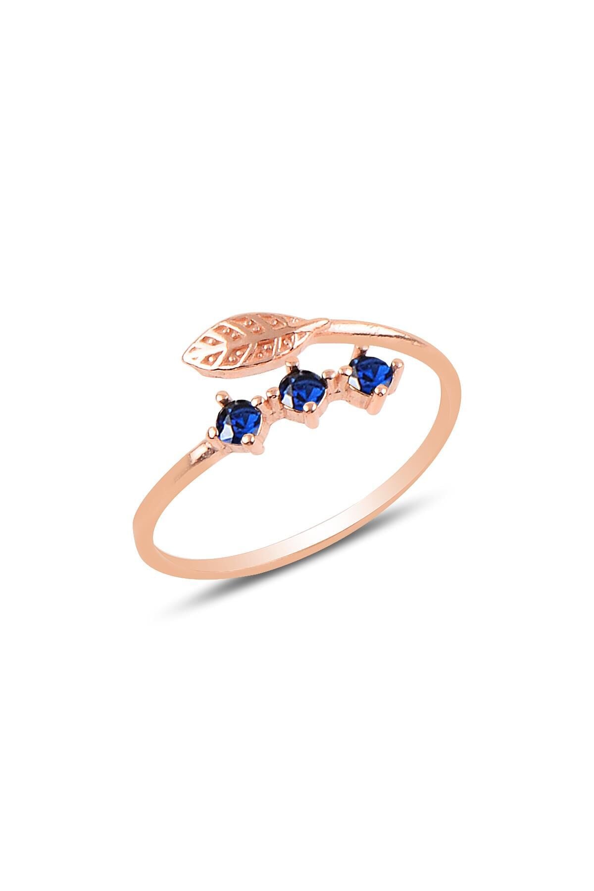Gümüş rose safir taşlı ayarlamalı yaprak modeli yüzük SGTL11582LACIVERT