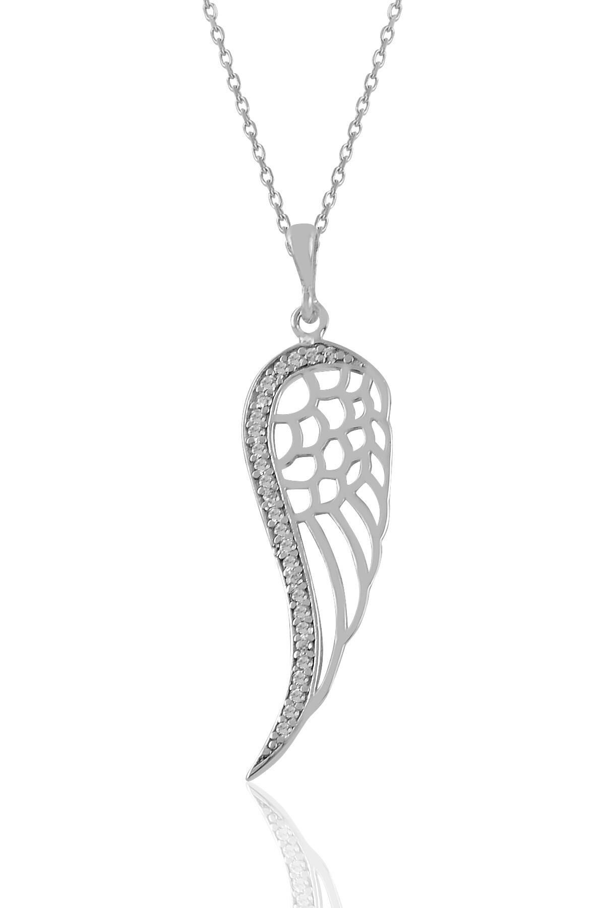 Gümüş rodyumlu zirkon taşlı sol yanım kanat kolye SGTL11036RODAJ