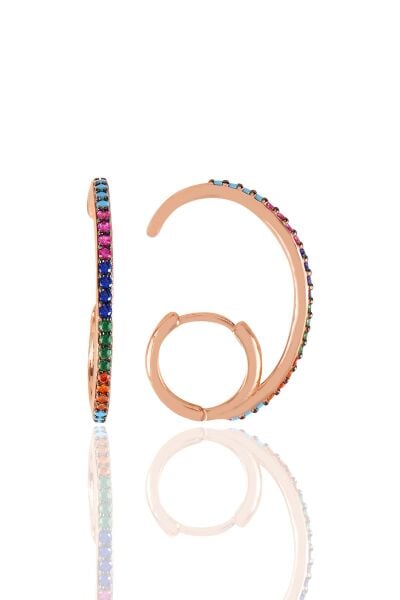 Gümüş rose renkli taşlı özel tasarım klas küpe SGTL11361ROSE