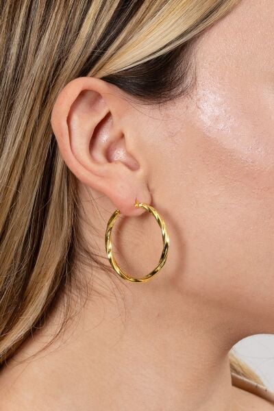 925 ayar gümüş küpe altın yaldızlı 35 mm burgu şarnel halka küpe SGTL13151GOLD