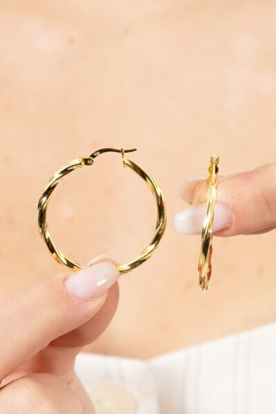 925 ayar gümüş küpe altın yaldızlı 35 mm burgu şarnel halka küpe SGTL13151GOLD