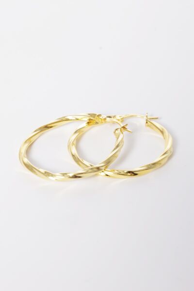 925 ayar gümüş küpe altın yaldızlı 35 mm burgu şarnel halka küpe SGTL13151GOLD