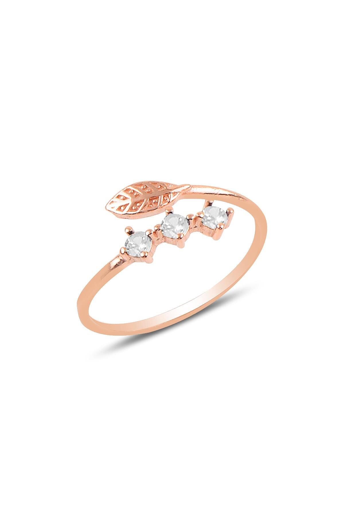 Gümüş rose zirkon taşlı ayarlamalı yaprak modeli yüzük SGTL11582BEYAZ