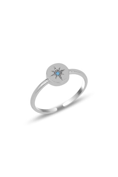 Gümüş  turkuaz taşlı kutup yıldızı ayarlamalı yüzük SGTL11911RODAJ