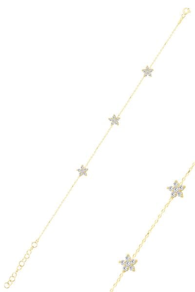 Gümüş altın yaldızlı zirkon taşlı çiçek bileklik SGTL12589GOLD